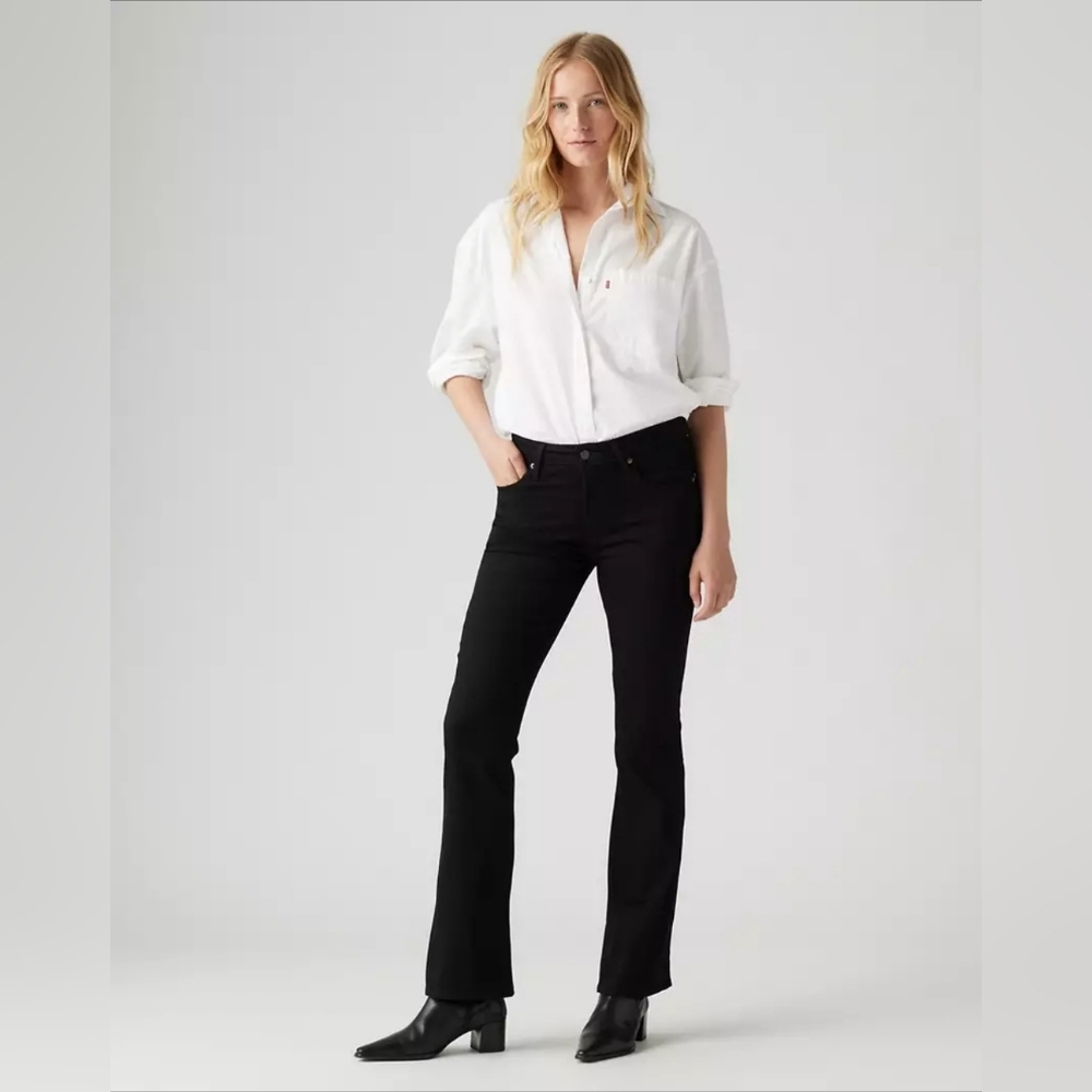 Levi’s 725 High Rise Bootcut Jeans – Women’s W26 L32 Soft Black Stretch Denim